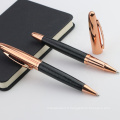 2021 Nouvelles idées de produits stylo en métal salon en cuir en or rose rose avec logo